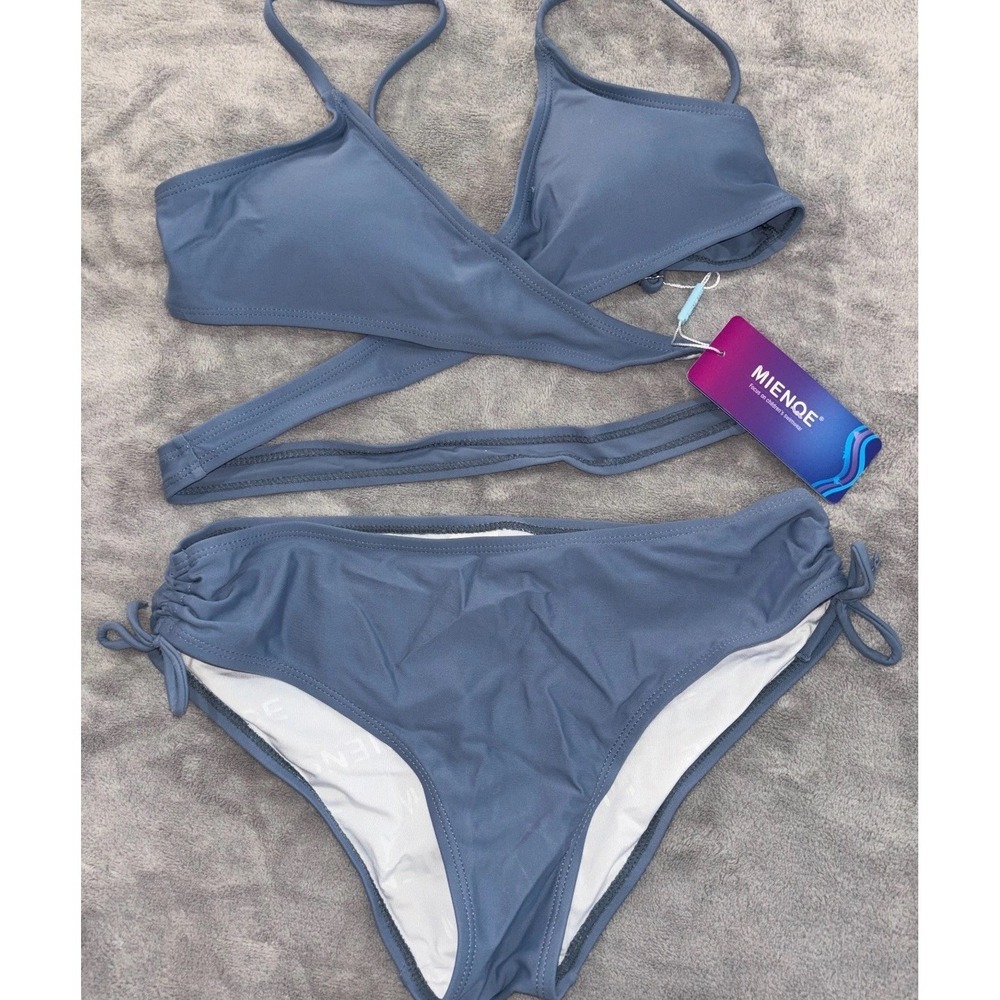 Mienqe Criss Cross Bikini Set Swimsuit Girls XL Dusty Blue Beach Spaghetti Strap